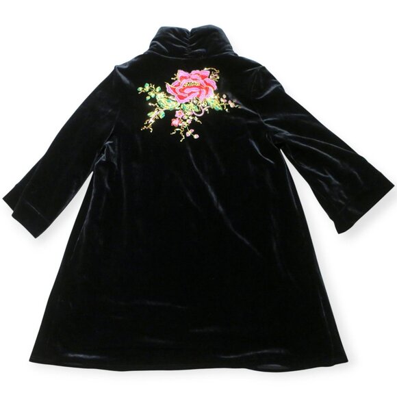 Vicky and Lukas Swing Coat Velvet Heavily Embroidered Peacock Floral Large - Picture 5 of 9
